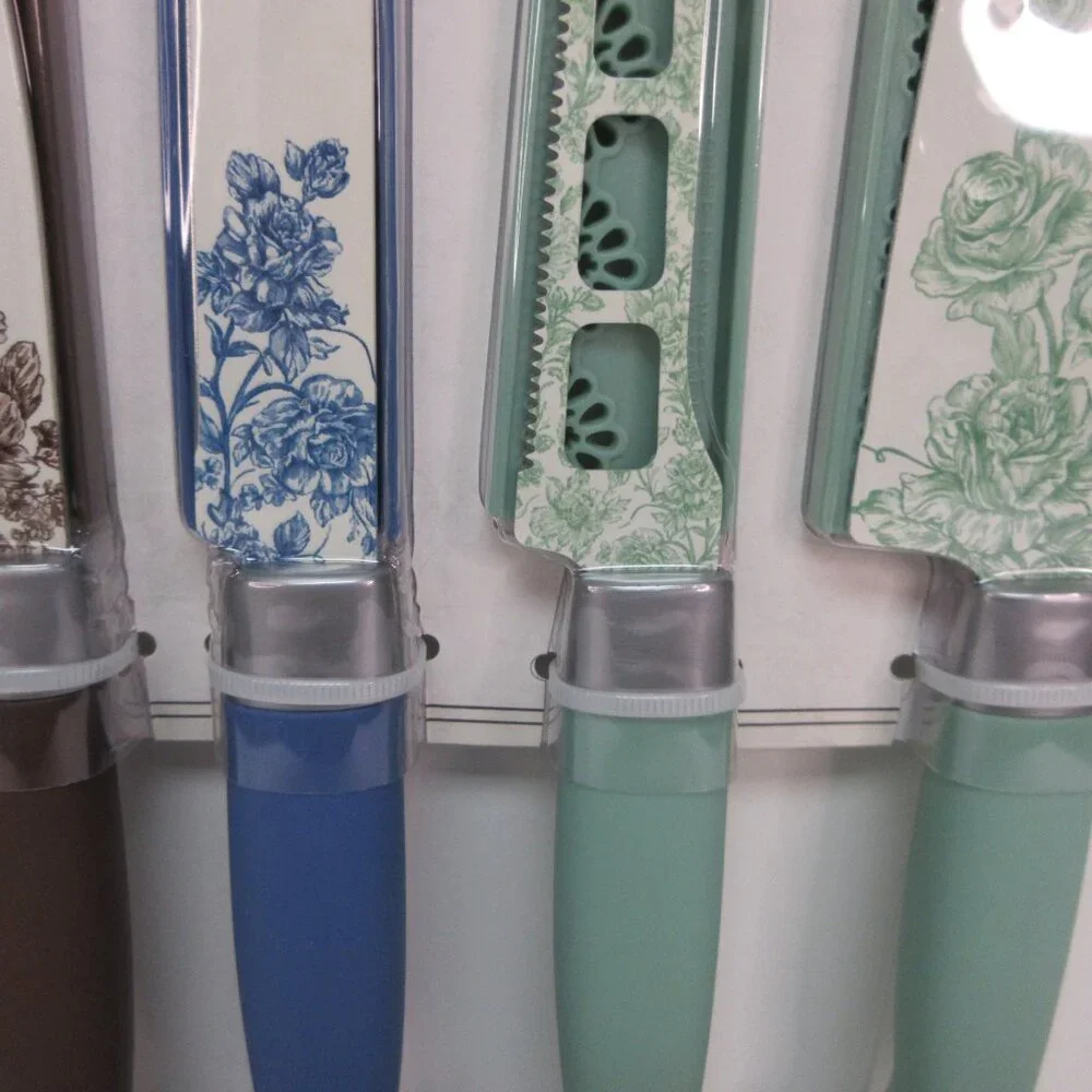 Pioneer Woman Agatha Floral Stainless Steel Utility Knife 4pc Set Green Blue